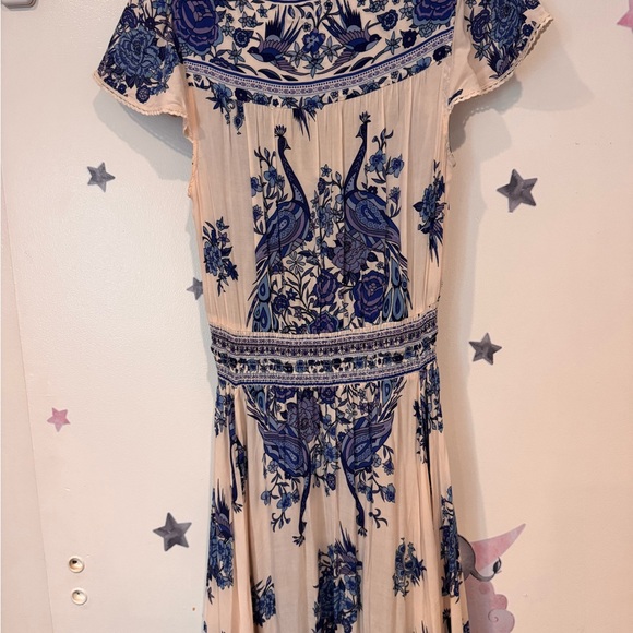 SPELL Vintage 🦋 Hotel Paradiso Bluebird Blue and Cream Floral Dress Small - Picture 7 of 8